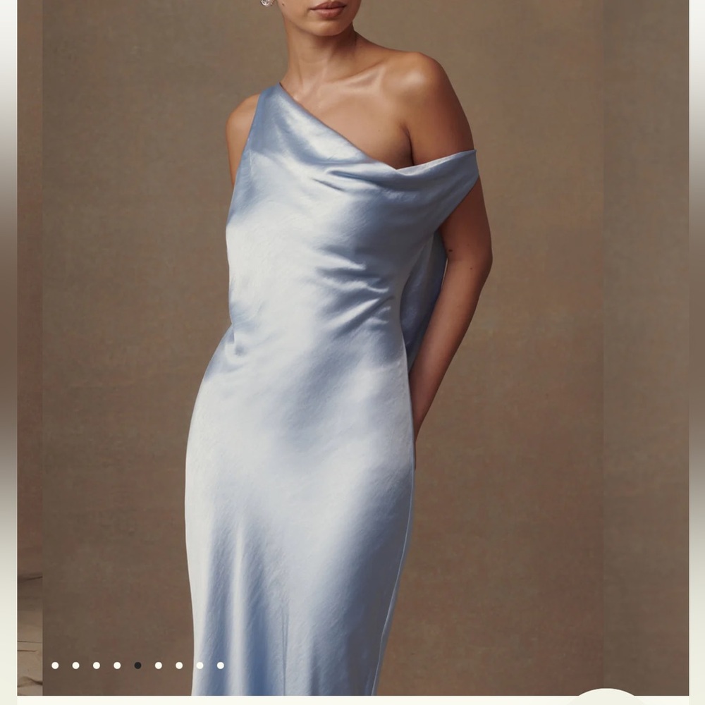 Meshki Yvette Slip Maxi Dress With Asymmetrical Hem - Cornflower Blue Small - Picture 7 of 10